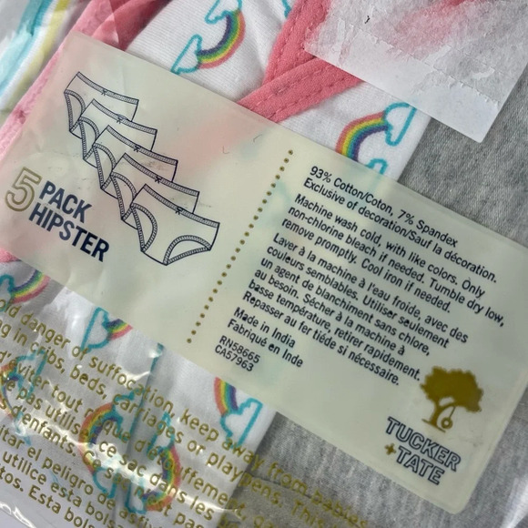 Tucker + Tate 5 Pack Hipster Underwear Girls Size 2 / 3 Rainbow Unicorn NEW - Picture 4 of 5